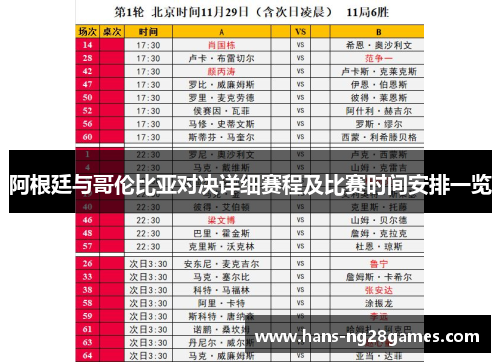 阿根廷与哥伦比亚对决详细赛程及比赛时间安排一览